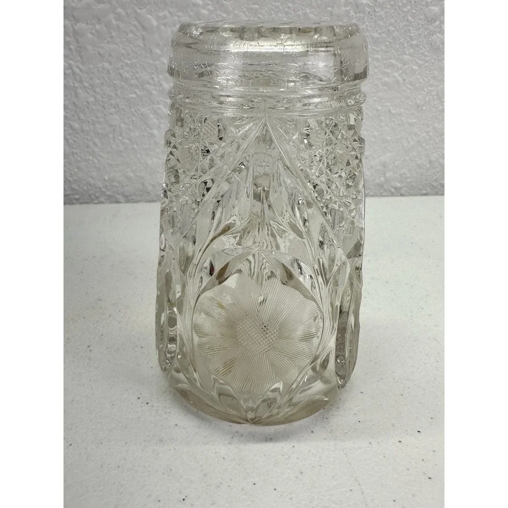 Antique McKee Innovation Glass Sugar Shaker Cork Bottom Floral Pressed Glass